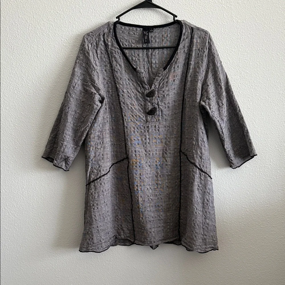 Focus Casual Life Linen Blend Lagenlook Textured V-neck Top Size Small - Picture 1 of 6